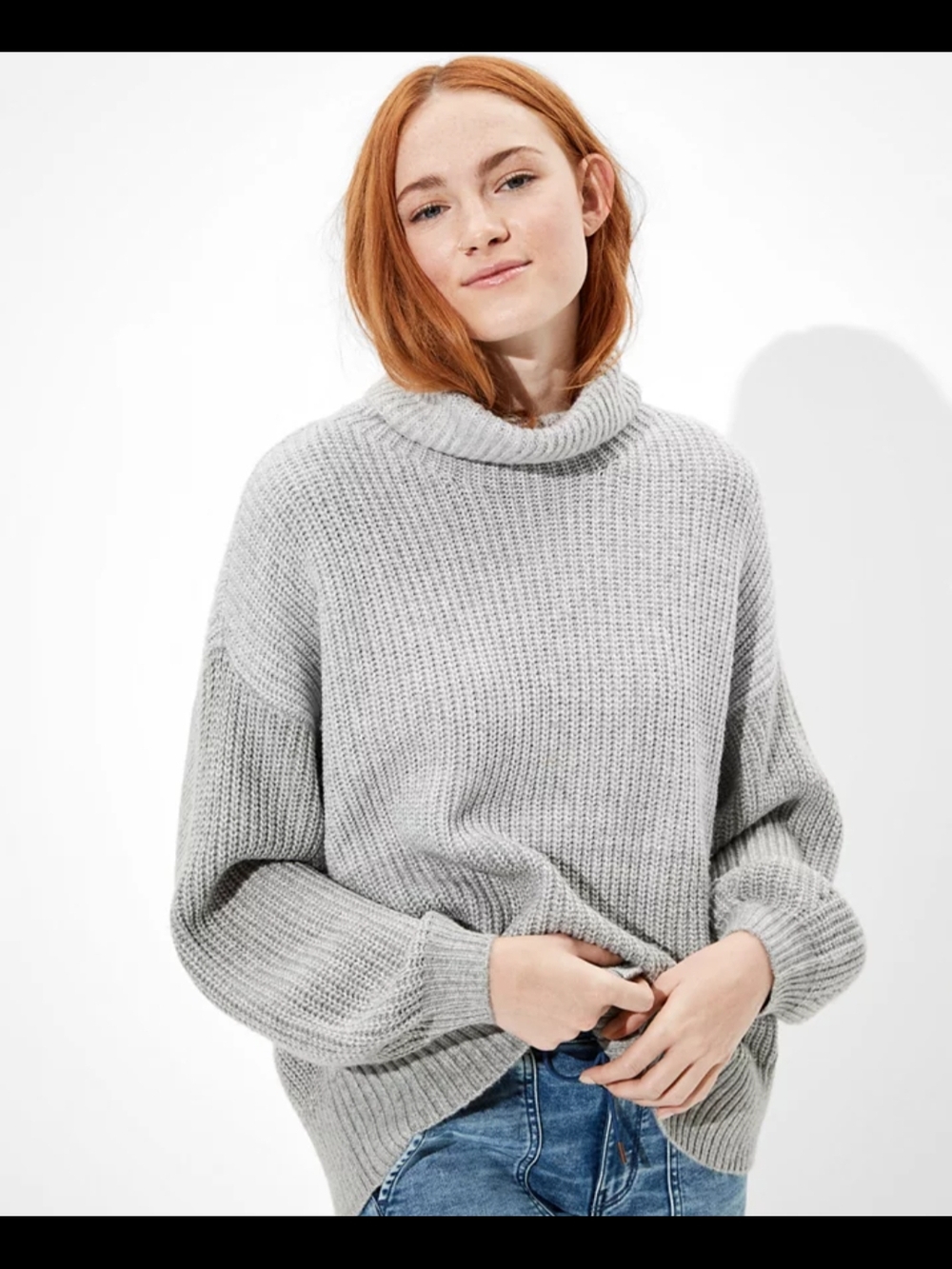EUC American Eagle AEO Womens Medium gray oversized dreamspun turtleneck sweater